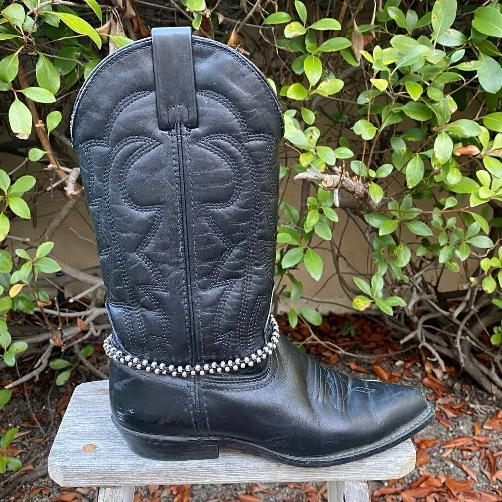 New Hand Made Western Black & Silver Circle Boot Charm or Double Wrap Bracelet